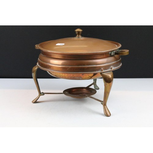 464 - Collection of assorted copper wares to include a Persian copper ewer, twon handled pot with repousse... 