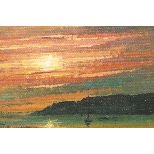 163 - Alan King, Sunset Anchorage Lelant, Cornwall, oil on canvas panel, signed lower right, label verso f... 