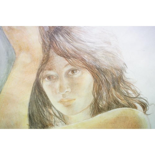 197 - Watercolour of a young nude woman, framed and indistinctly signed and dated '79, 59 x 39cm, framed a... 