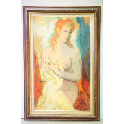 198 - A C A Fremaux, study of female nude, oil on canvas, signed lower right and dated 1975, 98 x 59cm, fr... 