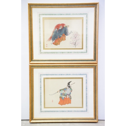 62 - Pair of Antique signed, framed and glazed Japanese woodblock / watercolours, portraits of non theatr... 