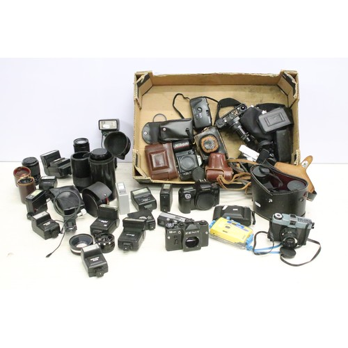 503 - A large collection of cameras contained within two boxes to include Nikon, Fujica and Canon examples... 