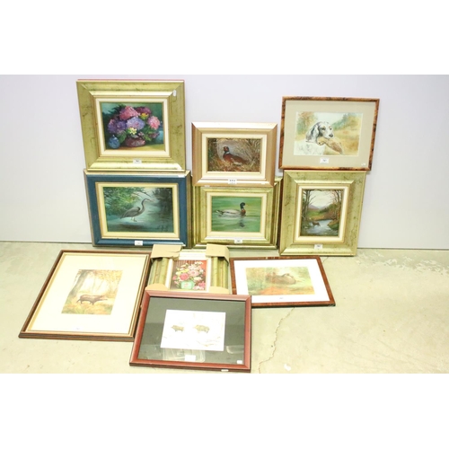 161 - Collection of paintings by Linda Nicolls, to include: Cock Pheasant, oil on canvas, signed lower lef... 