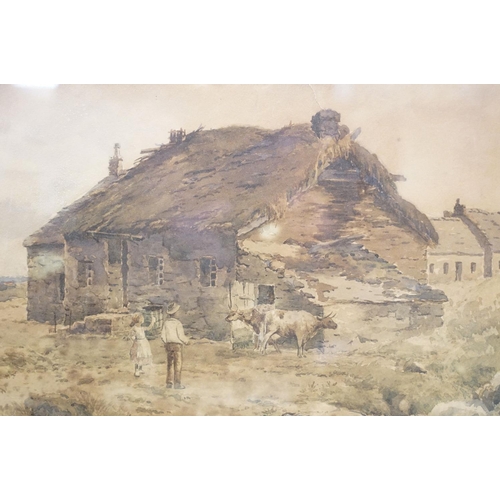 153 - G Wright, rural scene with figures and cattle, watercolour, signed lower left and dated 1883, 31 x 4... 