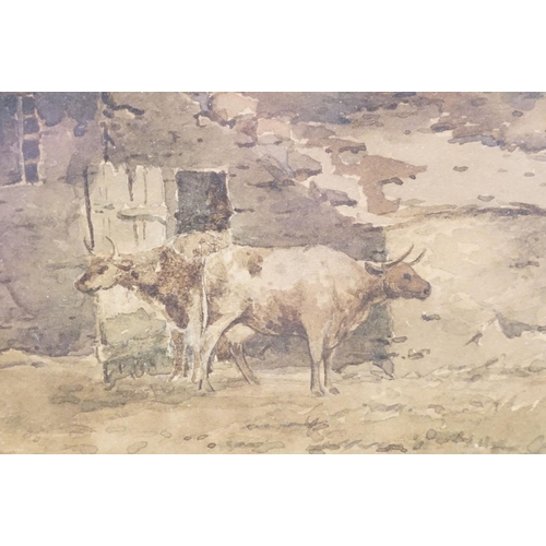 153 - G Wright, rural scene with figures and cattle, watercolour, signed lower left and dated 1883, 31 x 4... 