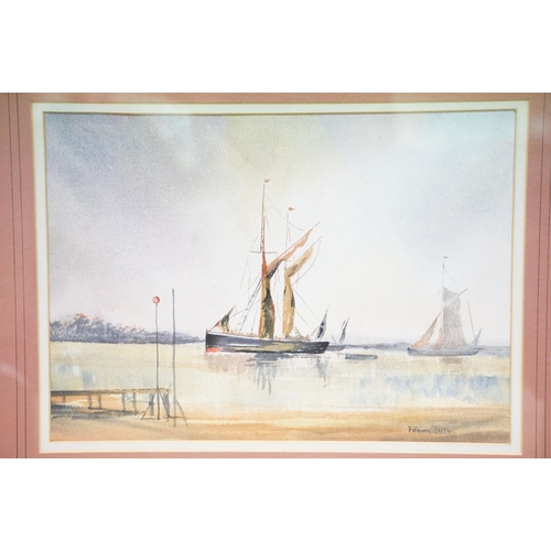 156 - Frank Luto, moored sailing boats, watercolour, signed lower right, 23.5 x 34.5cm, and another by the... 