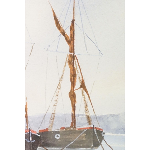 156 - Frank Luto, moored sailing boats, watercolour, signed lower right, 23.5 x 34.5cm, and another by the... 