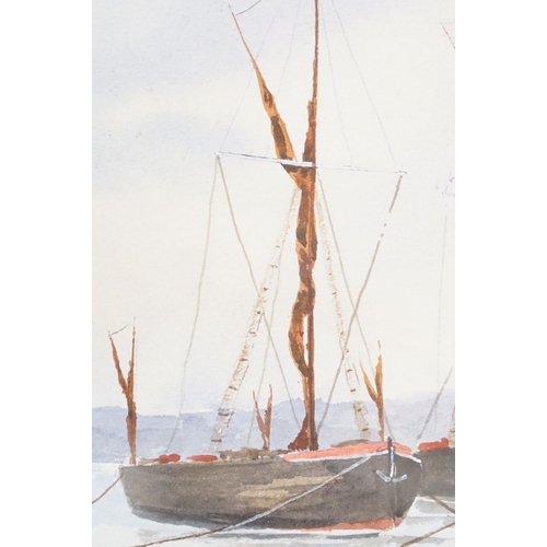 156 - Frank Luto, moored sailing boats, watercolour, signed lower right, 23.5 x 34.5cm, and another by the... 