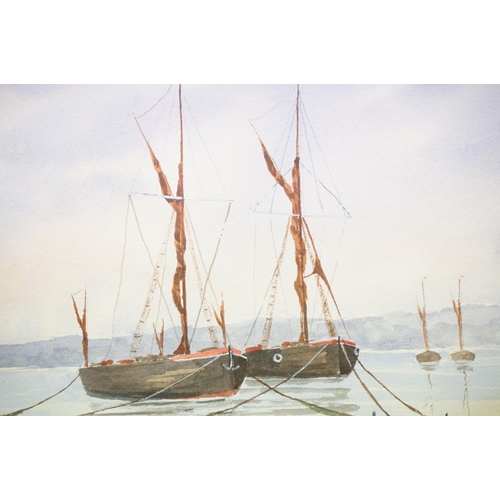 156 - Frank Luto, moored sailing boats, watercolour, signed lower right, 23.5 x 34.5cm, and another by the... 