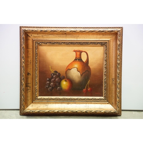 176 - Arthur Fidler, sill life with fruit, oil on canvas, signed lower left, artist's label verso, 33 x 44... 