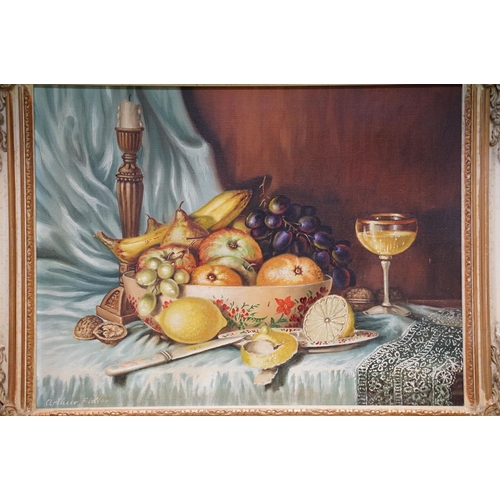 176 - Arthur Fidler, sill life with fruit, oil on canvas, signed lower left, artist's label verso, 33 x 44... 