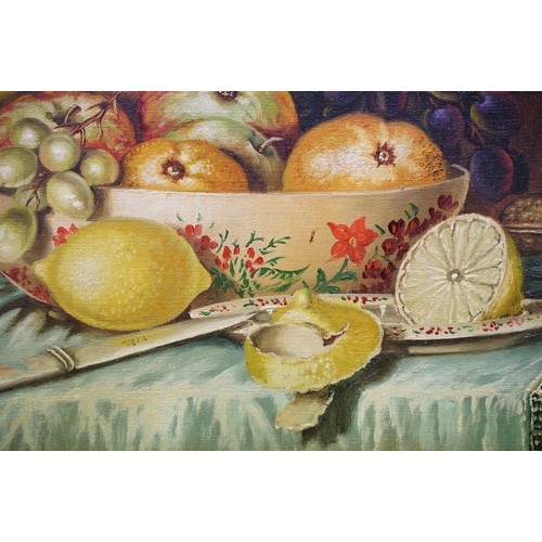 176 - Arthur Fidler, sill life with fruit, oil on canvas, signed lower left, artist's label verso, 33 x 44... 