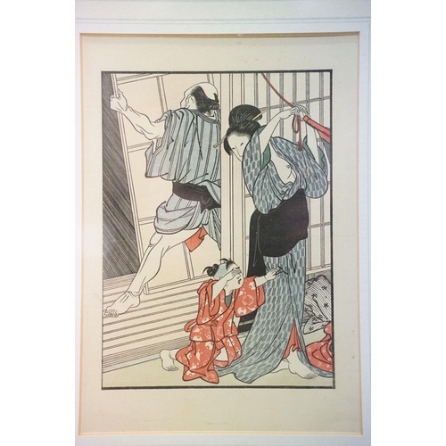 191 - Utagawa Toyokuni (1769 - 1825), a pair of antique Japanese woodblocks depicting people in everyday s... 