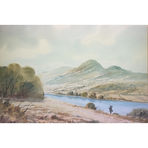 201 - R B Higgins, fishing scene, watercolour, signed lower left, 26.5 x 36.5cm, framed and glazed