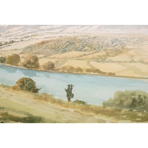 201 - R B Higgins, fishing scene, watercolour, signed lower left, 26.5 x 36.5cm, framed and glazed