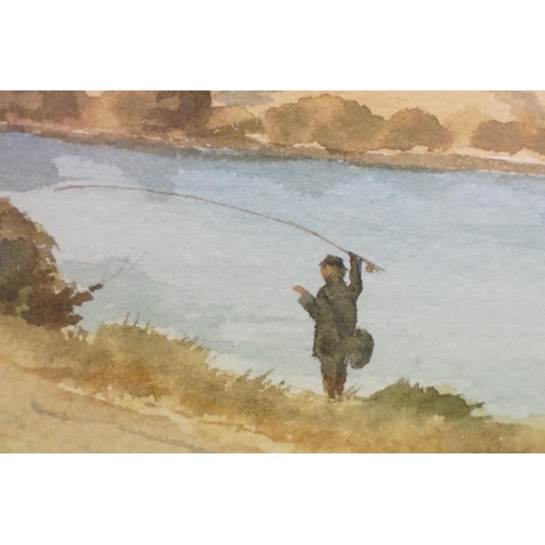 201 - R B Higgins, fishing scene, watercolour, signed lower left, 26.5 x 36.5cm, framed and glazed