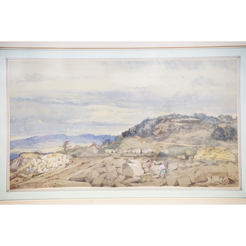 207 - Edward Hargitt (1835 - 1895), a stone quarry on the isle of Arran in the Firth of Clyde, watercolour... 