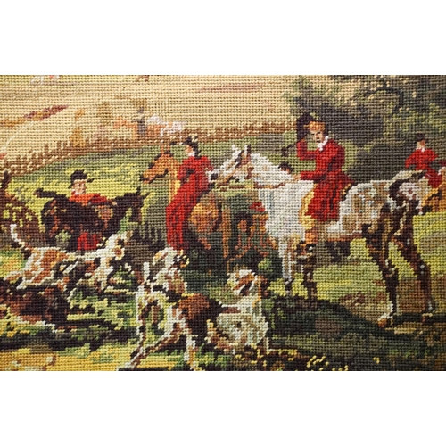 221 - Tapestry panel depicting huntsmen and hounds in an extensive landscape with a country house in the d... 