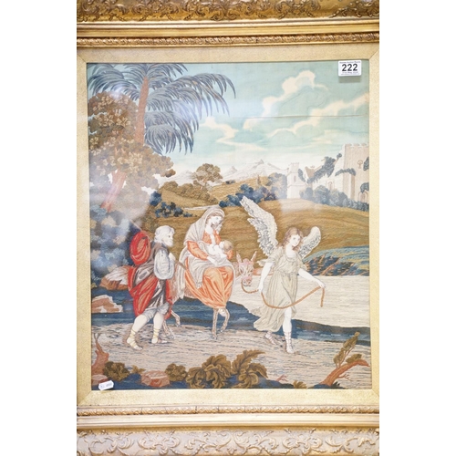 222 - Regency woolwork and silkwork panel, depicting the holy family being led from Bethlehem by the angel... 