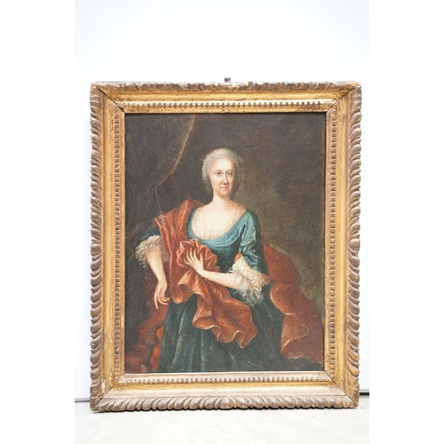 228 - 18th century English School, portrait of a lady and gentleman, each standing 3/4 length, oil on oak ... 