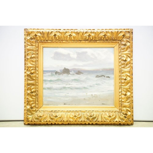 232 - English School, seascape, oil on canvas, initialled lower left FHB, 24 x 29cm, gilt framed, English ... 