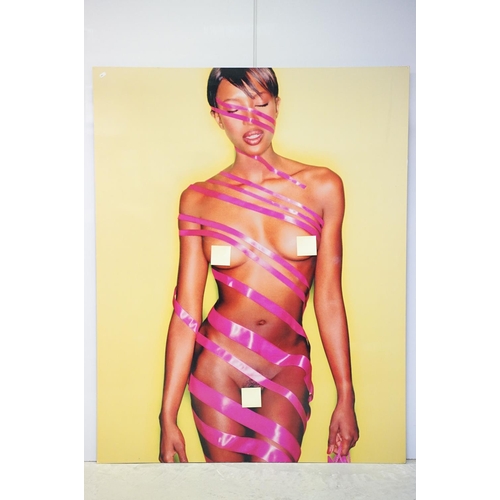 59 - Model Naomi Campbell wrapped in pink ribbon, photographic print on metal panel, 154 x 121.5cm