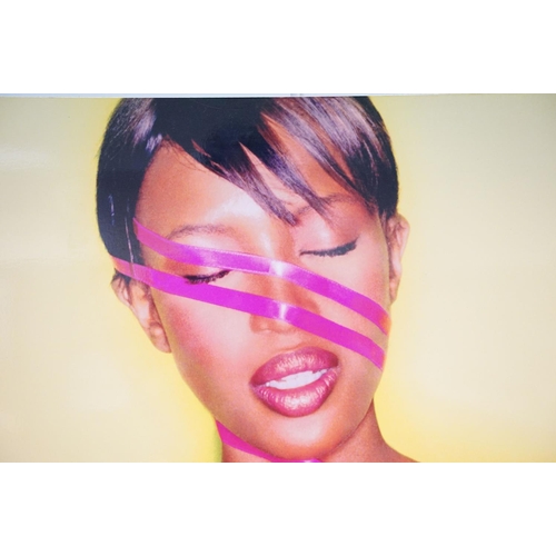 59 - Model Naomi Campbell wrapped in pink ribbon, photographic print on metal panel, 154 x 121.5cm