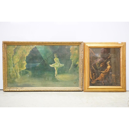 74 - 18th/19th century oil on tin study of figures by a fireside, 34 x 27cm and a signed oil on board of ... 