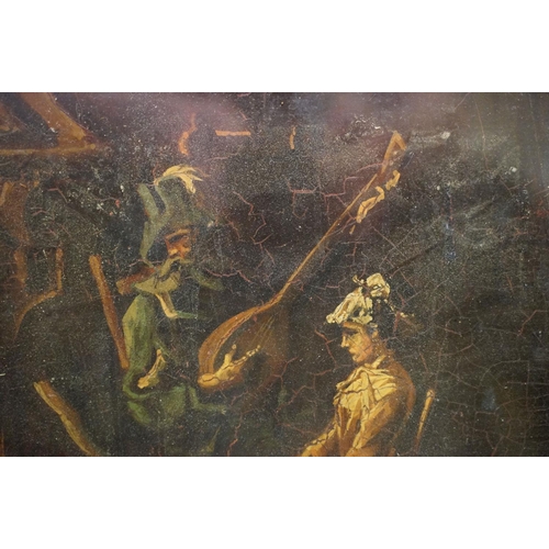 74 - 18th/19th century oil on tin study of figures by a fireside, 34 x 27cm and a signed oil on board of ... 