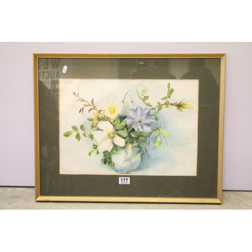 177 - Joy Godsmark, Floral Piece, watercolour, signed in pencil lower right and titled lower left, title &... 