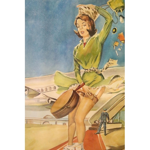 185 - Set of three 1930s style pin up girls, comprising: ice skater, travelling girl by a plane and bathin... 