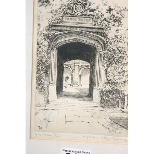 215 - Oliver Rae, Magdalene College, Cambridge, etching, signed in pencil lower left and titled lower righ... 