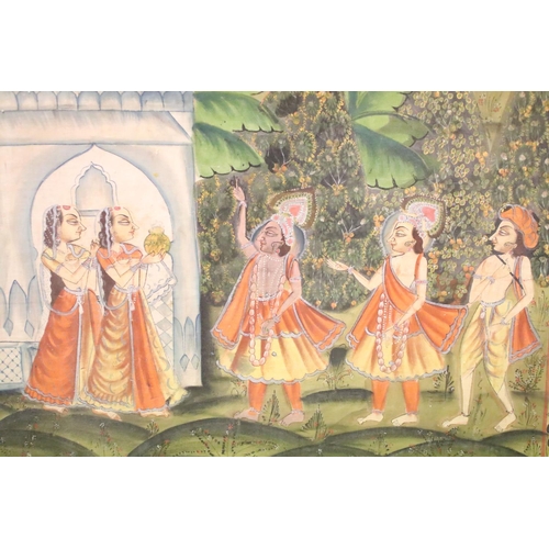 225 - Indian School, ceremonial scene depicting female attendants serving masked musician, 177 x 115cm