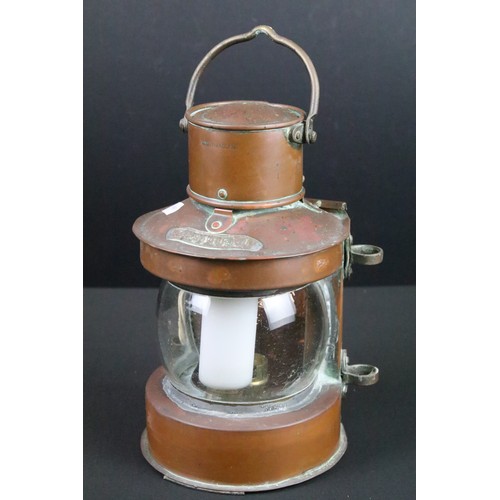 455 - 19th Century copper Masthead ships lantern together with two 1920s glass storage jars with bakelite ... 