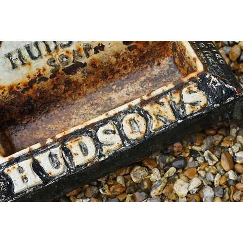 523 - Advertising - A cast iron Hudsons Soap dog water trough, together with a group of five enamel bucket... 