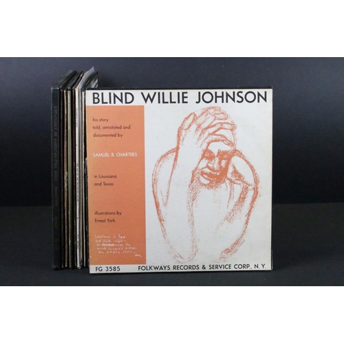 384 - Vinyl - 8 original US Blues / Folk albums and one box set on Folkways records to include: Blind Will... 