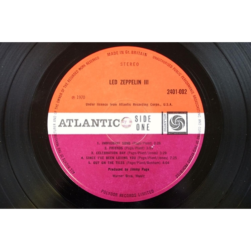 403 - Vinyl - Led Zeppelin III LP on Atlantic 2401002.  Plum Atlantic labels, A5/B5 matrices, Celebration ... 