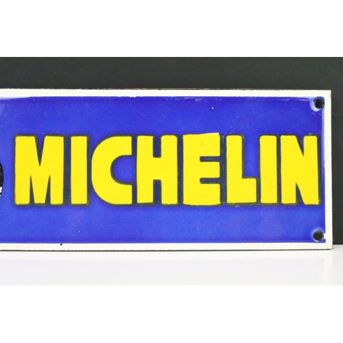 109 - Michelin Man Enamel Sign with Mr Bidendum running with a tyre, 30.5cm x 11cm