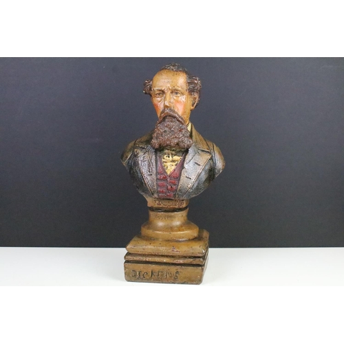 120 - Heavy painted Charles Dickens bust, approx 35cm tall