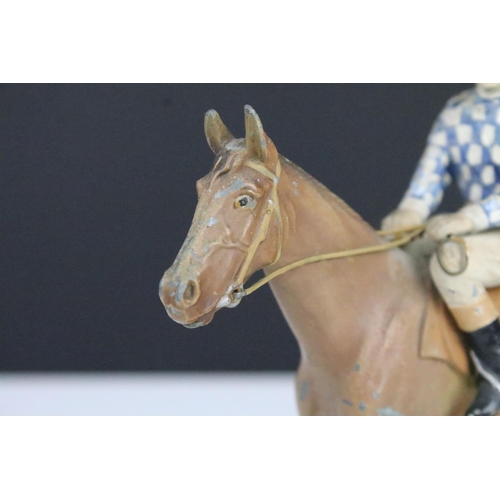 124 - 1930's Novelty cold painted table lighter in the form of a horse & jockey, approx 16.5cm tall