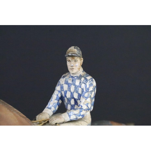 124 - 1930's Novelty cold painted table lighter in the form of a horse & jockey, approx 16.5cm tall