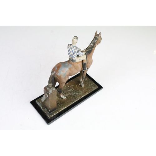 124 - 1930's Novelty cold painted table lighter in the form of a horse & jockey, approx 16.5cm tall