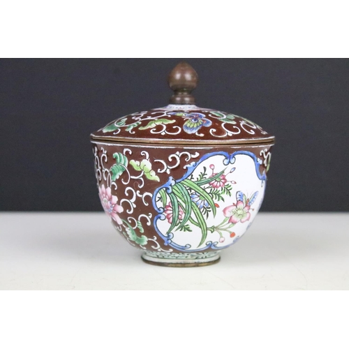 126 - Chinese white ground cloisonne vase of baluster form with floral decoration (approx 13cm tall), toge... 