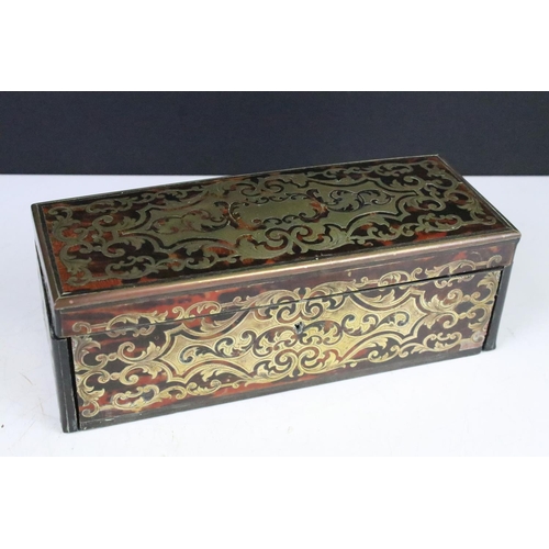 146 - 19th Century Boulle work tortoiseshell glove box with vacant cartouche to lid and fall front, approx... 