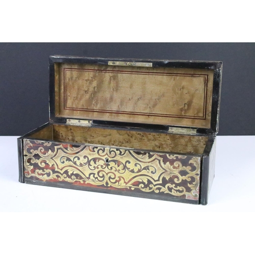 146 - 19th Century Boulle work tortoiseshell glove box with vacant cartouche to lid and fall front, approx... 