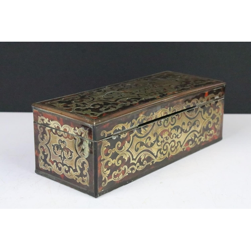 146 - 19th Century Boulle work tortoiseshell glove box with vacant cartouche to lid and fall front, approx... 