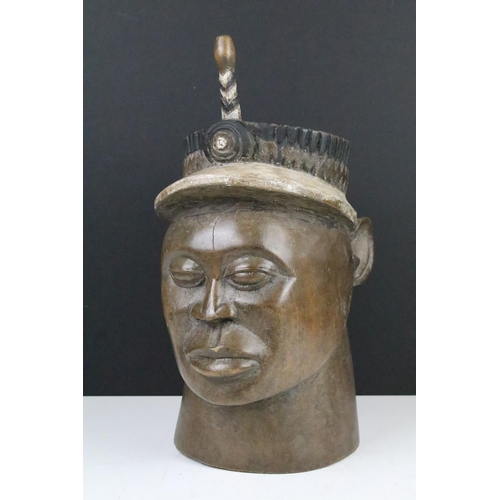 162 - Ethnographica - A West African carved hardwood male head, reputedly associated with the Secret Leopa... 