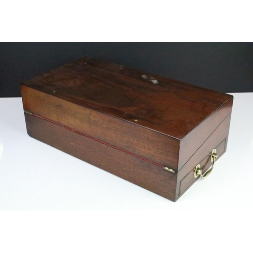 166 - Victorian mahogany writing box, opening to a lined slope with typical internal storage compartments ... 