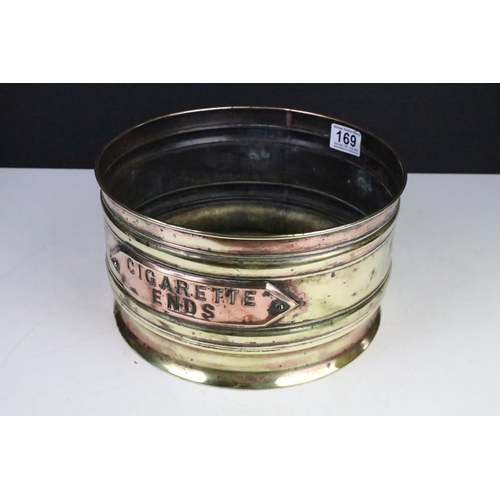 169 - Vintage coppered brass 'Cigarette Ends' bin of cylindrical form, approx 26cm diameter