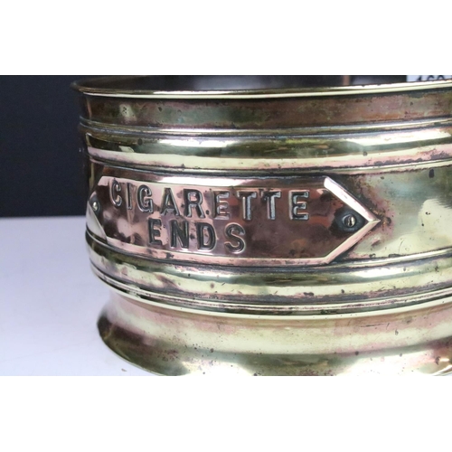 169 - Vintage coppered brass 'Cigarette Ends' bin of cylindrical form, approx 26cm diameter